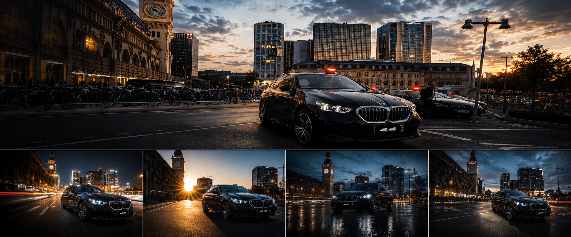Chauffeur privé Veralis avec BMW i5 électrique à Paris, la nuit